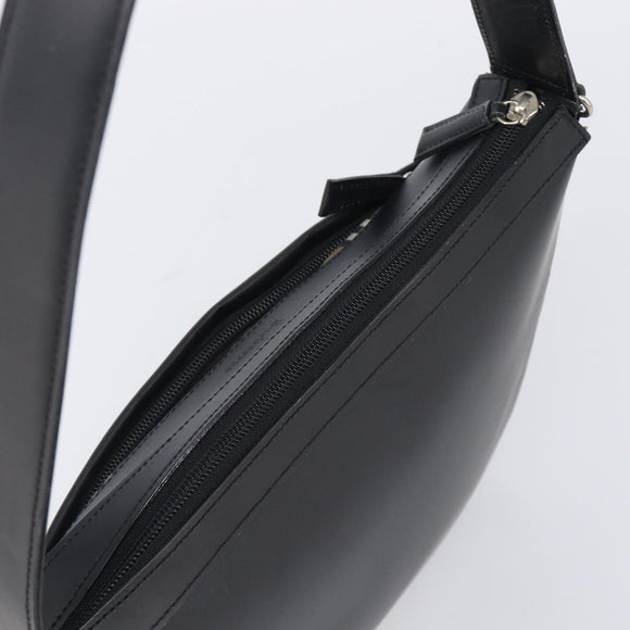 BURBERRY Shoulder Bag Leather Black Silver Auth 206802