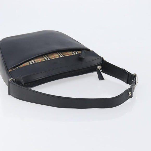 BURBERRY Shoulder Bag Leather Black Silver Auth 206802