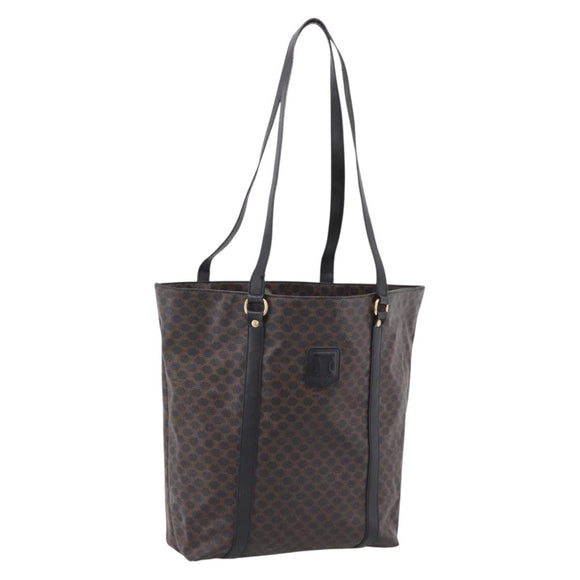 CELINE Macadam Canvas Tote Bag PVC Leather Black Gold Auth 206804