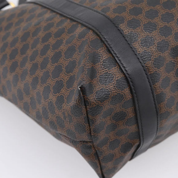 CELINE Macadam Canvas Tote Bag PVC Leather Black Gold Auth 206804