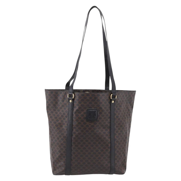 CELINE Macadam Canvas Tote Bag PVC Leather Black Gold Auth 206804