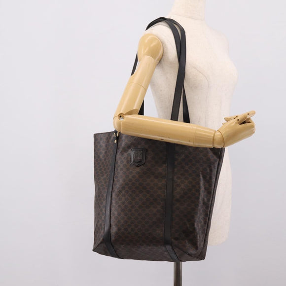 CELINE Macadam Canvas Tote Bag PVC Leather Black Gold Auth 206804