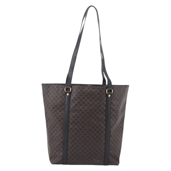CELINE Macadam Canvas Tote Bag PVC Leather Black Gold Auth 206804