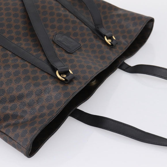 CELINE Macadam Canvas Tote Bag PVC Leather Black Gold Auth 206804
