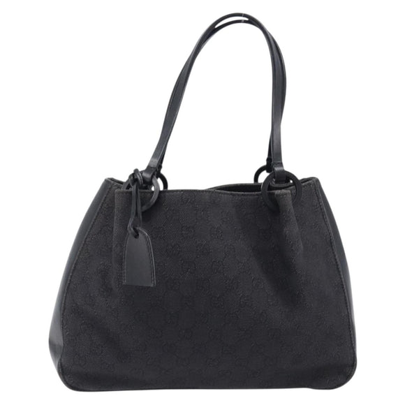 GUCCI GG Canvas Tote Bag Black Silver 101919 Auth 206805