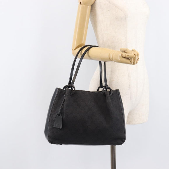 GUCCI GG Canvas Tote Bag Black Silver 101919 Auth 206805
