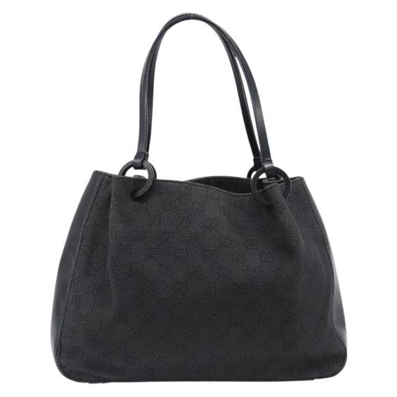 GUCCI GG Canvas Tote Bag Black Silver 101919 Auth 206805