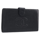 CHANEL Long Wallet Caviar Skin Black Gold CC Auth 206812-1