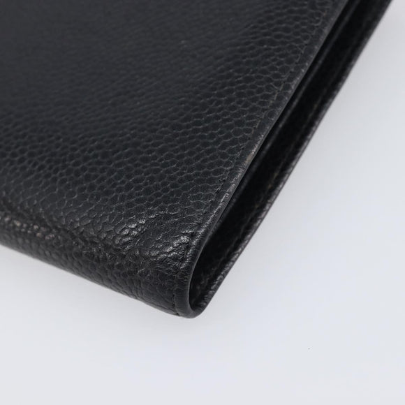 CHANEL Long Wallet Caviar Skin Black Gold CC Auth 206812