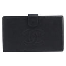 CHANEL Long Wallet Caviar Skin Black Gold CC Auth 206812-13