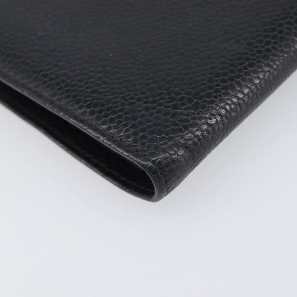 CHANEL Long Wallet Caviar Skin Black Gold CC Auth 206812