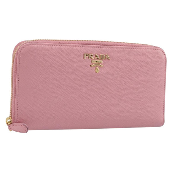 PRADA Long Wallet Safiano Leather Pink Gold Auth 206818A