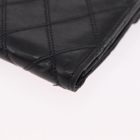 CHANEL Bicolore Compact Wallet Lamb Skin Black Gold CC Auth 206819
