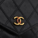 CHANEL Bicolore Compact Wallet Lamb Skin Black Gold CC Auth 206819-17