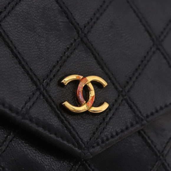 CHANEL Bicolore Compact Wallet Lamb Skin Black Gold CC Auth 206819