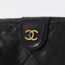CHANEL Bicolore Compact Wallet Lamb Skin Black Gold CC Auth 206819-18