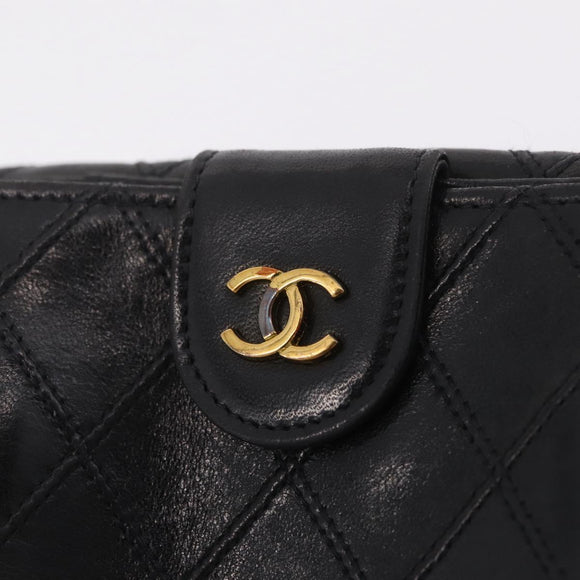 CHANEL Bicolore Compact Wallet Lamb Skin Black Gold CC Auth 206819