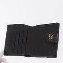 CHANEL Bicolore Compact Wallet Lamb Skin Black Gold CC Auth 206819-8