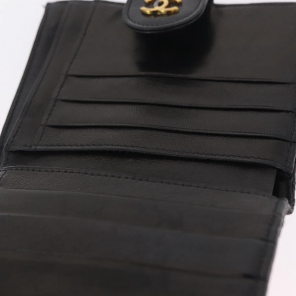 CHANEL Bicolore Compact Wallet Lamb Skin Black Gold CC Auth 206819