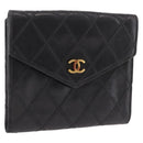 CHANEL Bicolore Compact Wallet Lamb Skin Black Gold CC Auth 206819-1