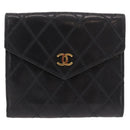 CHANEL Bicolore Compact Wallet Lamb Skin Black Gold CC Auth 206819-13