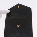 CHANEL Bicolore Compact Wallet Lamb Skin Black Gold CC Auth 206819-23
