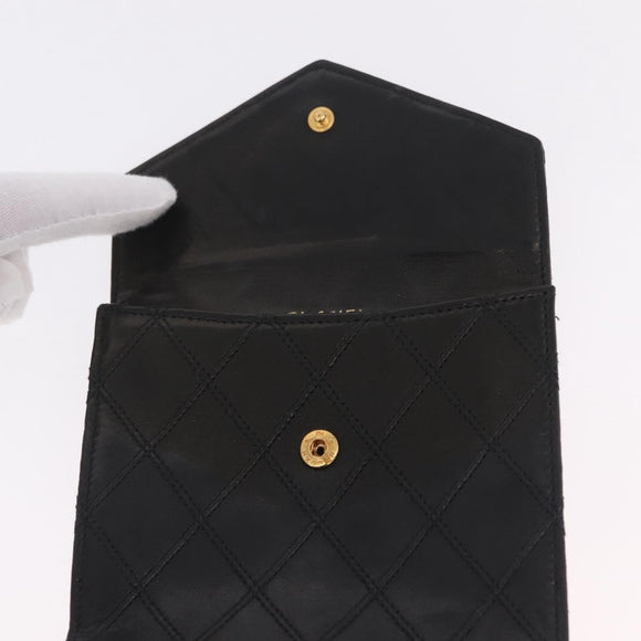CHANEL Bicolore Compact Wallet Lamb Skin Black Gold CC Auth 206819