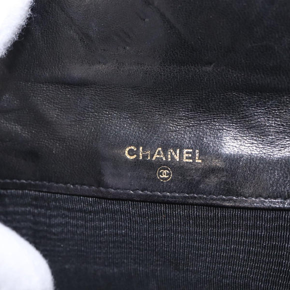CHANEL Bicolore Compact Wallet Lamb Skin Black Gold CC Auth 206819