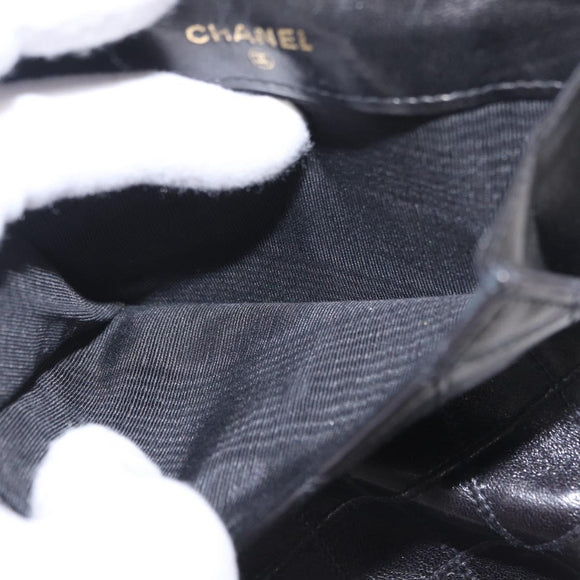 CHANEL Bicolore Compact Wallet Lamb Skin Black Gold CC Auth 206819