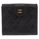 CHANEL Bicolore Compact Wallet Lamb Skin Black Gold CC Auth 206819-2