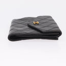 CHANEL Bicolore Compact Wallet Lamb Skin Black Gold CC Auth 206819-3