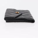 CHANEL Bicolore Compact Wallet Lamb Skin Black Gold CC Auth 206819-4