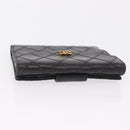 CHANEL Bicolore Compact Wallet Lamb Skin Black Gold CC Auth 206819-5
