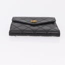 CHANEL Bicolore Compact Wallet Lamb Skin Black Gold CC Auth 206819-6
