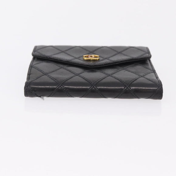 CHANEL Bicolore Compact Wallet Lamb Skin Black Gold CC Auth 206819