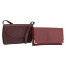 Cartier Clutch Bag Shoulder Bag Leather 2 Set Bordeaux Gold Tone Auth 206820-1