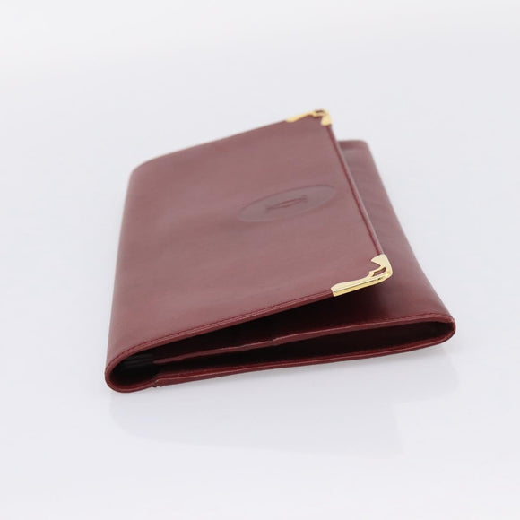 Cartier Clutch Bag Shoulder Bag Leather 2 Set Bordeaux Gold Tone Auth 206820