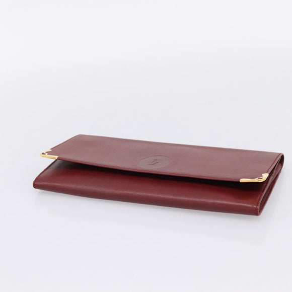 Cartier Clutch Bag Shoulder Bag Leather 2 Set Bordeaux Gold Tone Auth 206820
