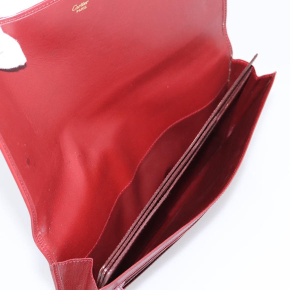 Cartier Clutch Bag Shoulder Bag Leather 2 Set Bordeaux Gold Tone Auth 206820
