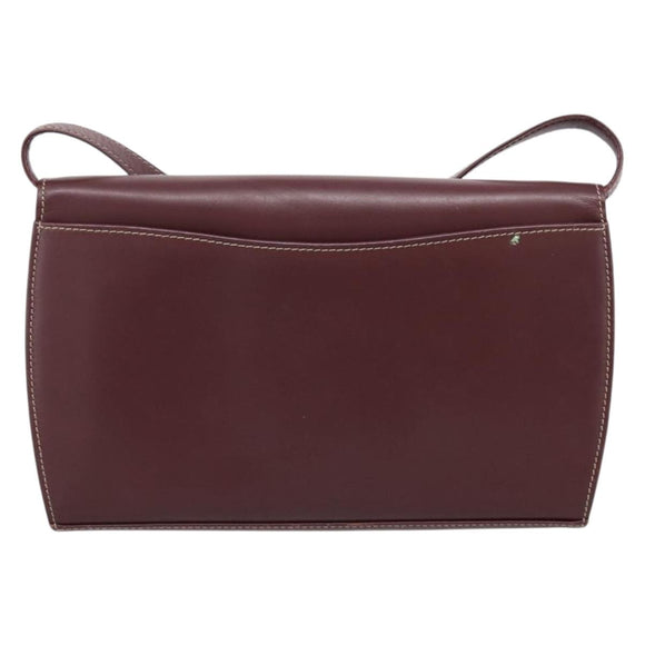Cartier Clutch Bag Shoulder Bag Leather 2 Set Bordeaux Gold Tone Auth 206820