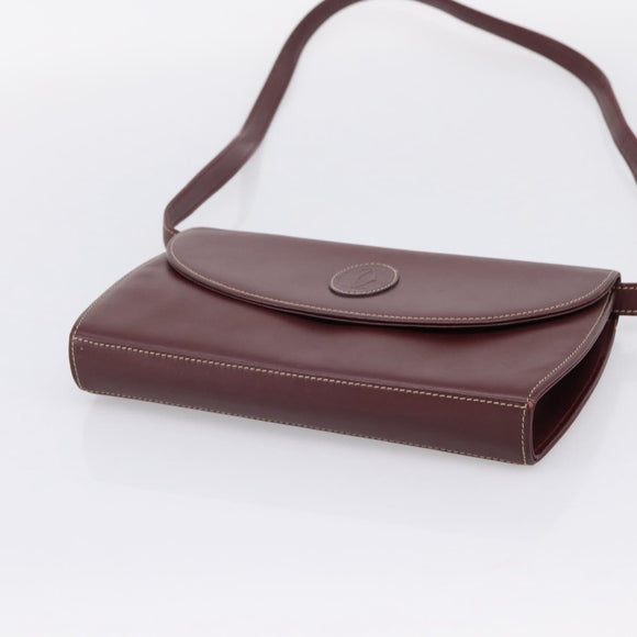 Cartier Clutch Bag Shoulder Bag Leather 2 Set Bordeaux Gold Tone Auth 206820