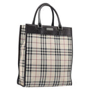 BURBERRY Nova Check Hand Bag Canvas Beige Silver Auth 206837A-1