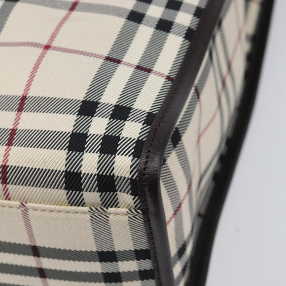 BURBERRY Nova Check Hand Bag Canvas Beige Silver Auth 206837A