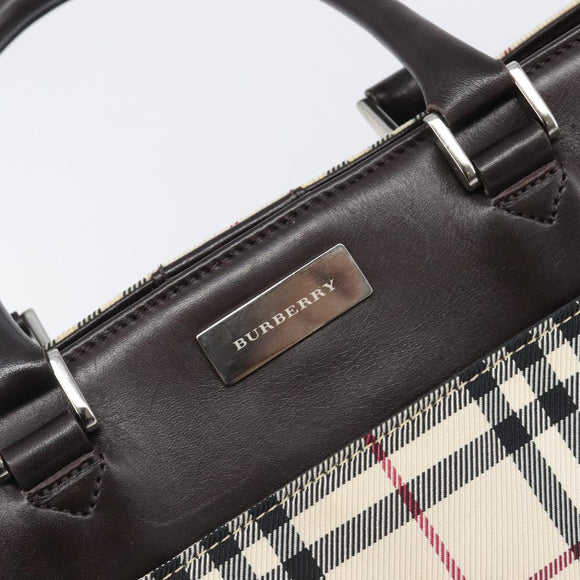 BURBERRY Nova Check Hand Bag Canvas Beige Silver Auth 206837A