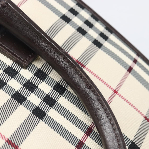 BURBERRY Nova Check Hand Bag Canvas Beige Silver Auth 206837A
