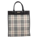 BURBERRY Nova Check Hand Bag Canvas Beige Silver Auth 206837A-13