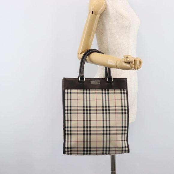 BURBERRY Nova Check Hand Bag Canvas Beige Silver Auth 206837A