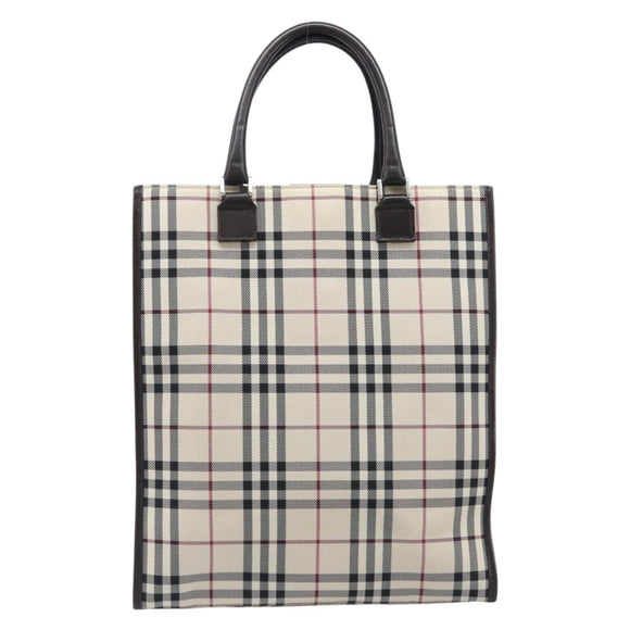 BURBERRY Nova Check Hand Bag Canvas Beige Silver Auth 206837A