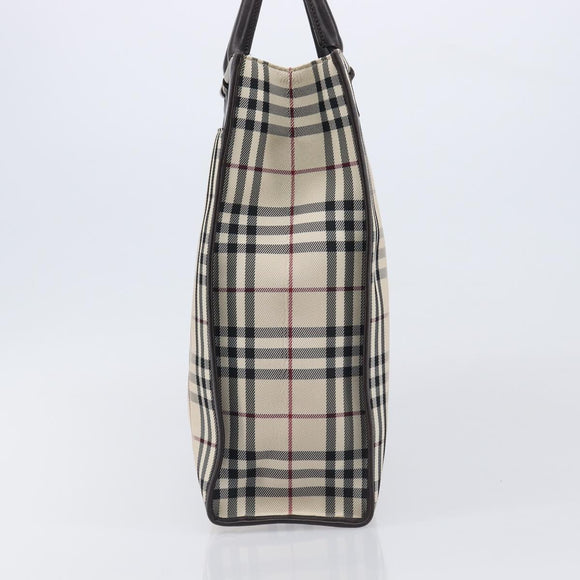 BURBERRY Nova Check Hand Bag Canvas Beige Silver Auth 206837A