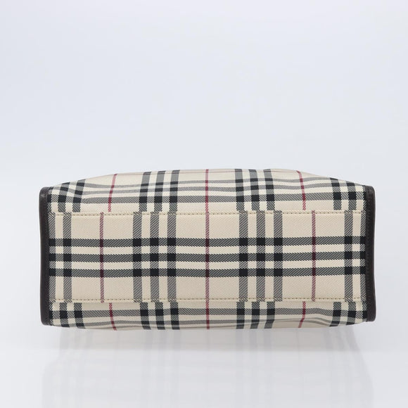 BURBERRY Nova Check Hand Bag Canvas Beige Silver Auth 206837A